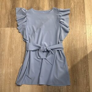Blue Mini Dress with ruffled sleeves Wide Belt Sz M